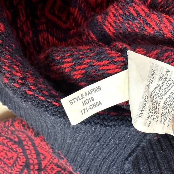 J Crew Cheerful Fair Isle Mock Neck Lambs Wool Sweater Red Blue XS Extra Small - Picture 9 of 10